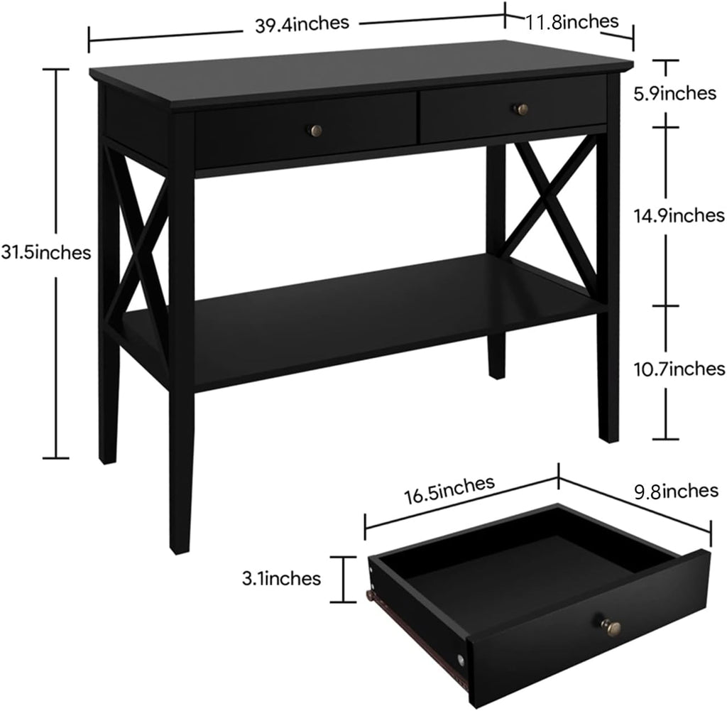 Console Table with Drawers, Narrow Wood Accent Sofa Table Entryway Table with Storage Shelf , Front Hall, Hallway