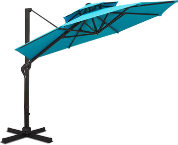 11FT Double Top Cantilever Patio Umbrella Deluxe Offset Umbrella 360° Rotation & Integrated Tilting System Heavy Duty