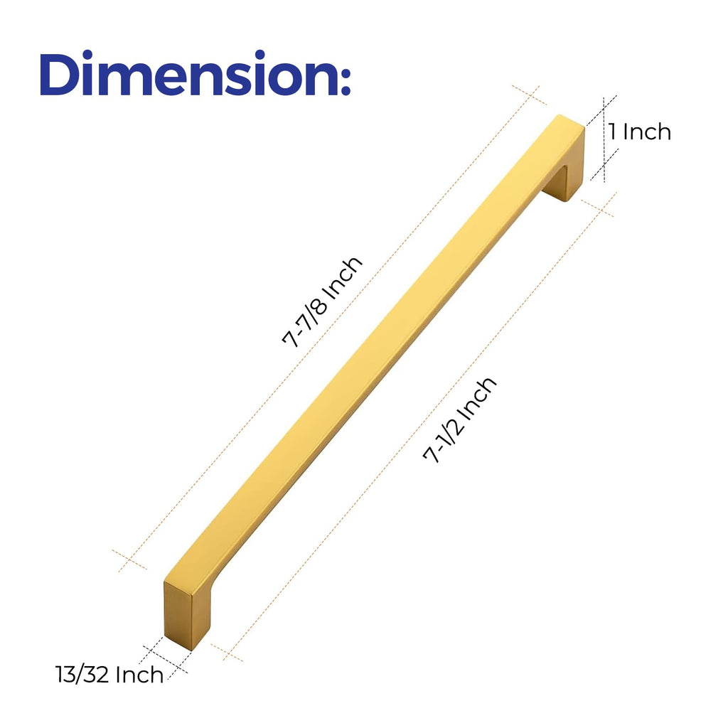 Brushed Brass Solid Pulls Cabinet Handles 7-1/2 Inch 5 Pack