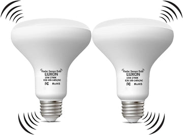 15W BR25 Radar Motion Sensor Light Bulbs,Warm E26 Outdoor Auto On/Off