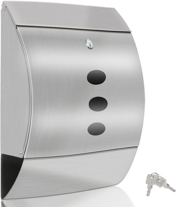 Stainless Steel Mailbox, Large Capacity Wall-Mount Mailbox, Locking Mailbox with Key Lock