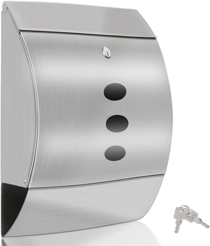 Stainless Steel Mailbox, Large Capacity Wall-Mount Mailbox, Locking Mailbox with Key Lock