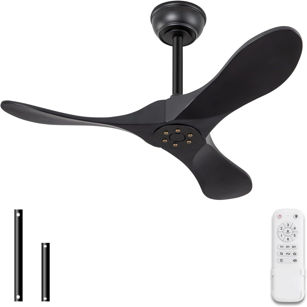 Inspired Maverick Style 36 Inch Solid Wood Black Ceiling Fan with Remote,Ceiling Fan no Light,6 Speeds,Noiseless,Reversible DC Motor,Modern Ceiling Fans without Lights for Bedroom Farmhouse Kids Room A101-B0DFTD9F71