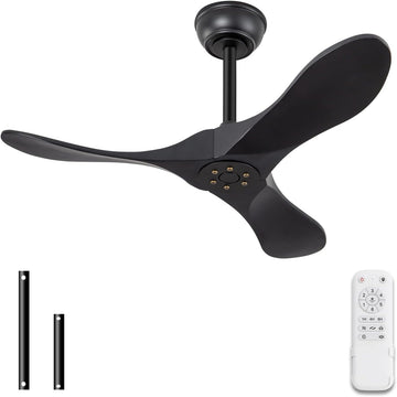 Inspired Maverick Style 36 Inch Solid Wood Black Ceiling Fan with Remote,Ceiling Fan no Light,6 Speeds,Noiseless,Reversible DC Motor,Modern Ceiling Fans without Lights for Bedroom Farmhouse Kids Room