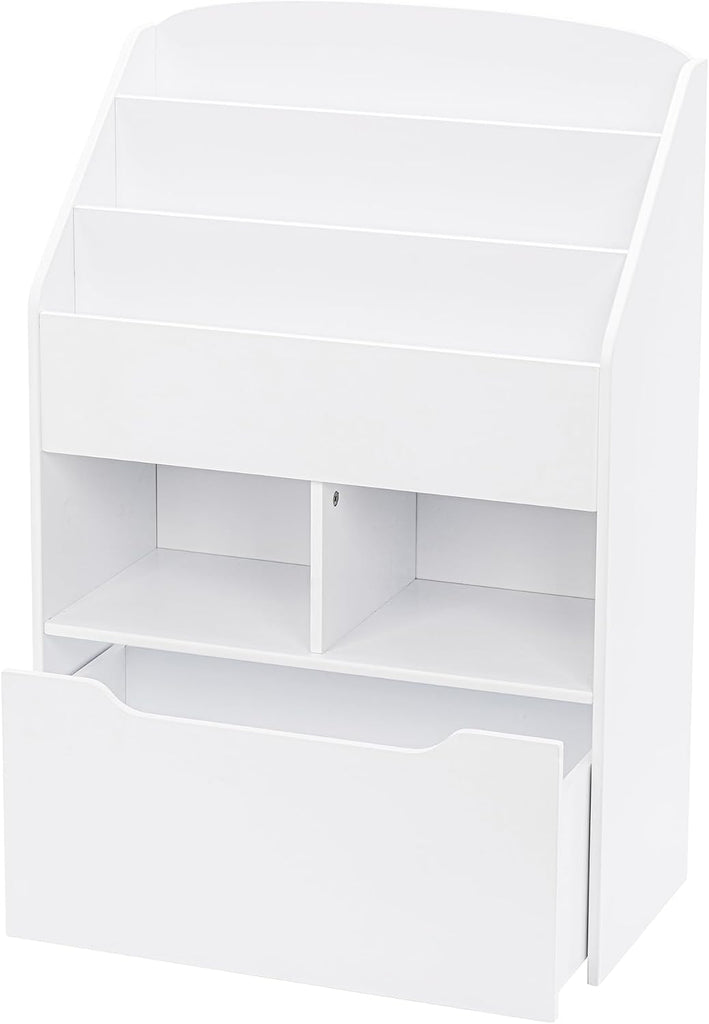 Kids Bookshelf with Movable Toy Box, Toddler Book Shelf and Toy Storage, Children Book Display Rack Toy Chest Combo