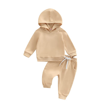 Baby Boy Sweatsuit Outfits Solid Color Hoodie Sweatshirt Sweatpants Toddler Infant Spring Fall Clothes Set (Khaki