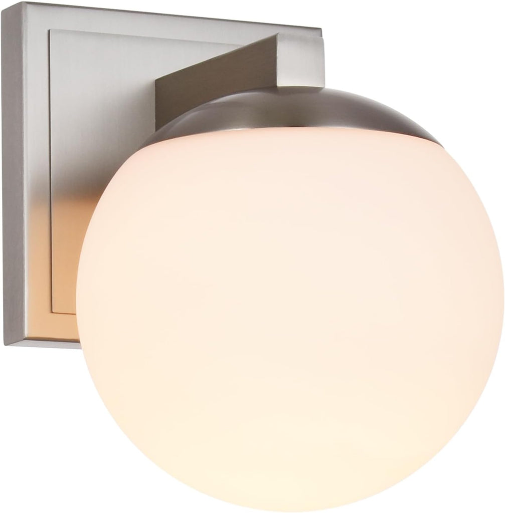 Brshed Nickel Wall Sconce Light, Modern Sconces Wall Lighting, 1 Light Globe Bathroom Vanity Lighting with Opal Glass