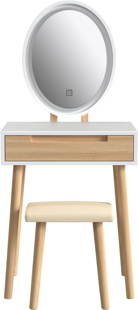 Makeup Vanity Table Set with 3 Modes Adjustable Lighted Mirror Cushioned Stool, Dressing Table for Small Space | 3