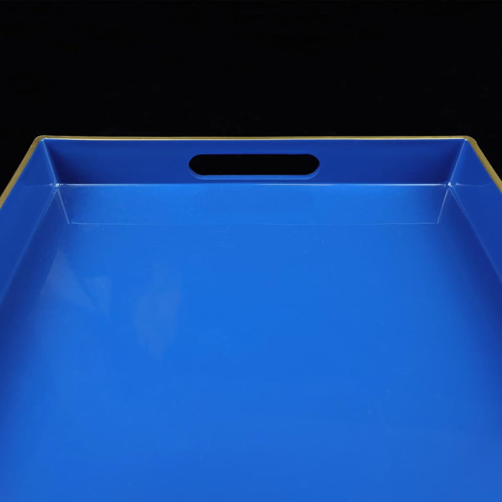 Blue Decorative Coffee Table Tray, Rectangular Plastic Serving Tray with Handles , Ottoman, Bathroom, 15.7"*10.2"
