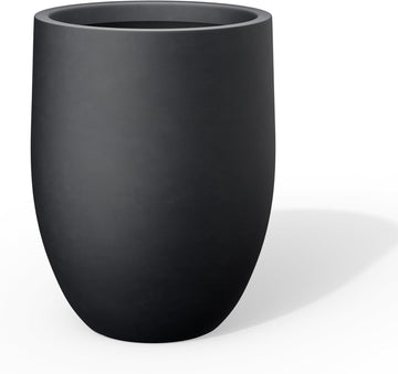 Large Round Bullet Black Concrete Planter 21.7" Tall, Outdoor | Rubber Plug for Indoor, Drainage for Garden