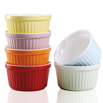 6oz Oven Safe, Creme Brulee Ramekin and Souffle Dishes, Porcelain Baking Bowls, Dipping Sauce Dish.Pudding Cups, Set of