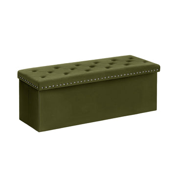 Storage Ottoman Bench, 43" Velvet Ottoman With Storage, Olive