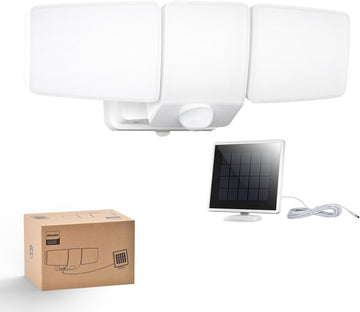 3600LM Solar Security Lights, 5000K Waterproof Dimmable LED Motion Sensor Outdoor Lights, 3 Adjustable Heads w/16ft