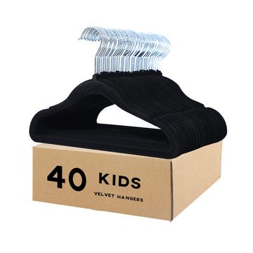 Kids Velvet Clothes Hangers, Non Slip Baby Hangers Black (11.6" Inch - 40 Pack)