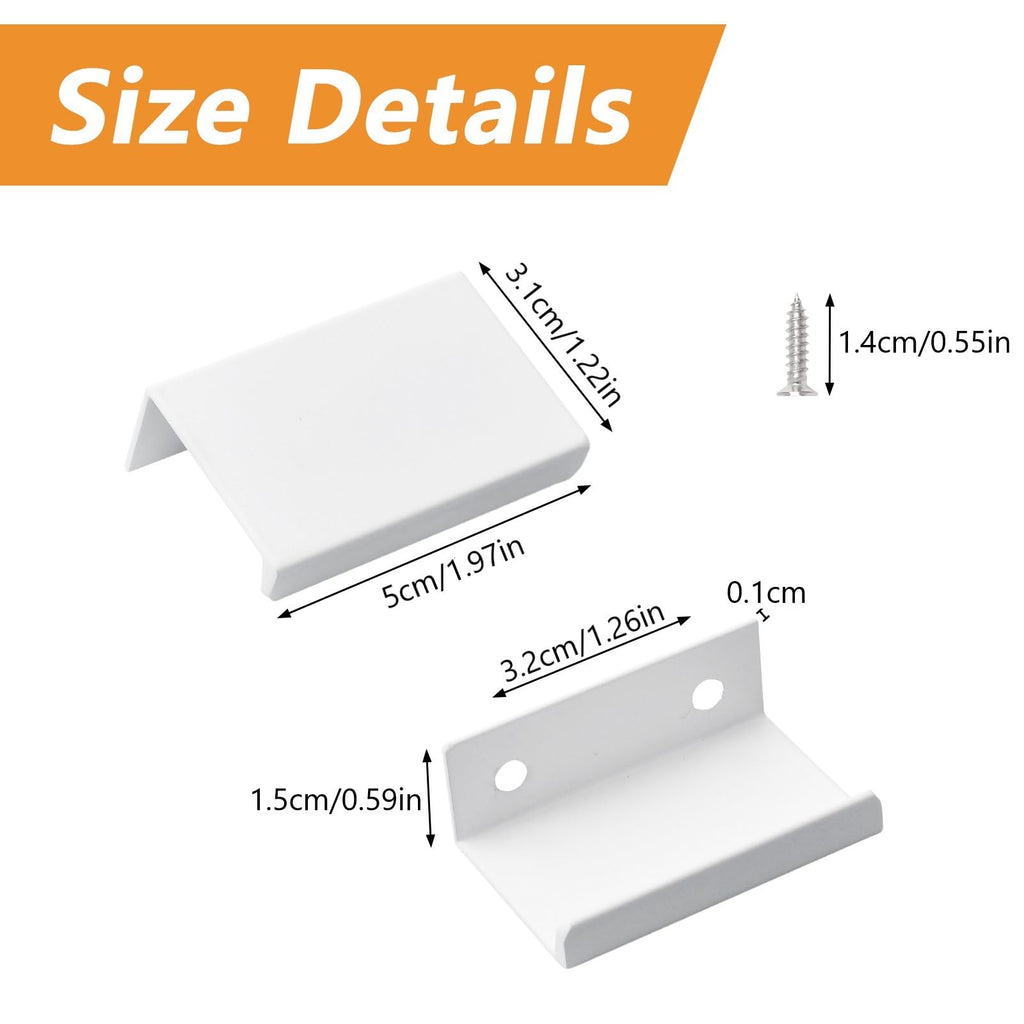 White Mini Finger Edge Pull, 10 PCS Concealed Handle Modern Style Drawer Handle, Right Angle Aluminum Alloy Invisible