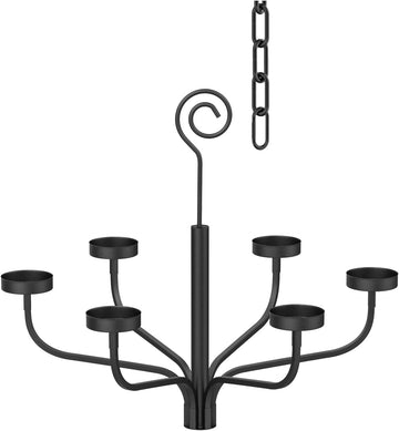 Black Outdoor Chandelier for Gazebo Set of 6 Candle Metal Wall Sconce for Hanging Decoration