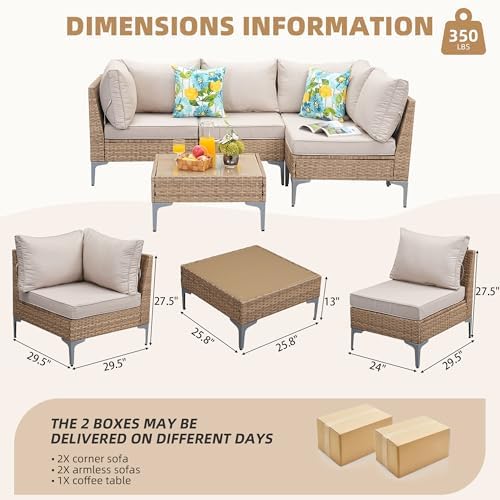 5-Piece Wicker Outdoor Patio Furniture Set | Beige All-Weather Resistant for Backyard, Garden & Porch