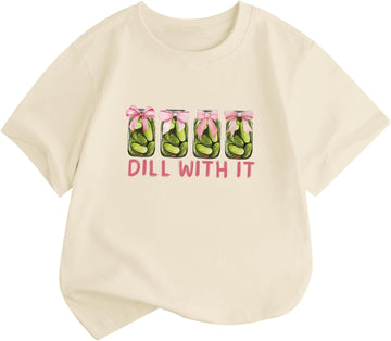 Dill Pickle Lover Shirt for Girls Pickle Jar T-Shirts Funny Bow Graphic Tees Kids Cute Cucumbers Short Sleeve Tops
