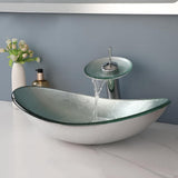 Oval Bathroom Vessel Sink Tempered Glass With Faucet Pop Up Drain Washing Bowl Waterfall Above Counter Set