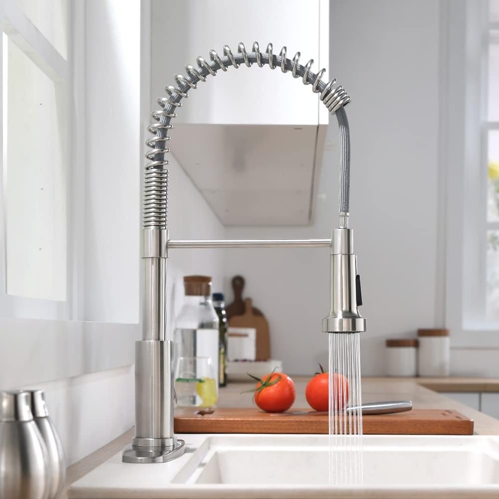 Kitchen Faucet with Pull Down Sprayer Brushed Nickel Stainless Steel 1 Handle Pull Out Spring Sink Faucets 1 Hole Or 3