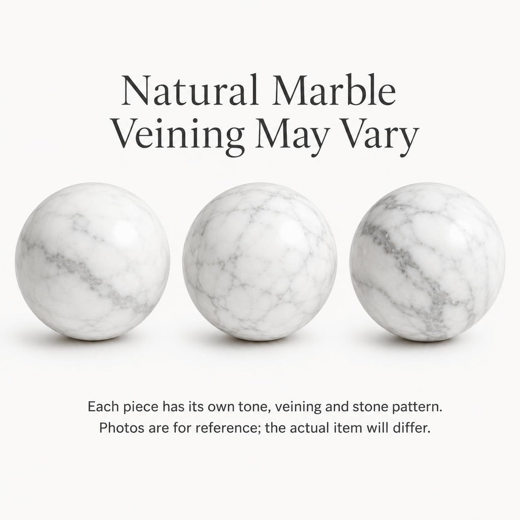 White Marble Decorative Sphere, 6cm Natural Stone Orb | 2.36 in Small Stone Bowl Filler Balls for Tray Styling, Shelf