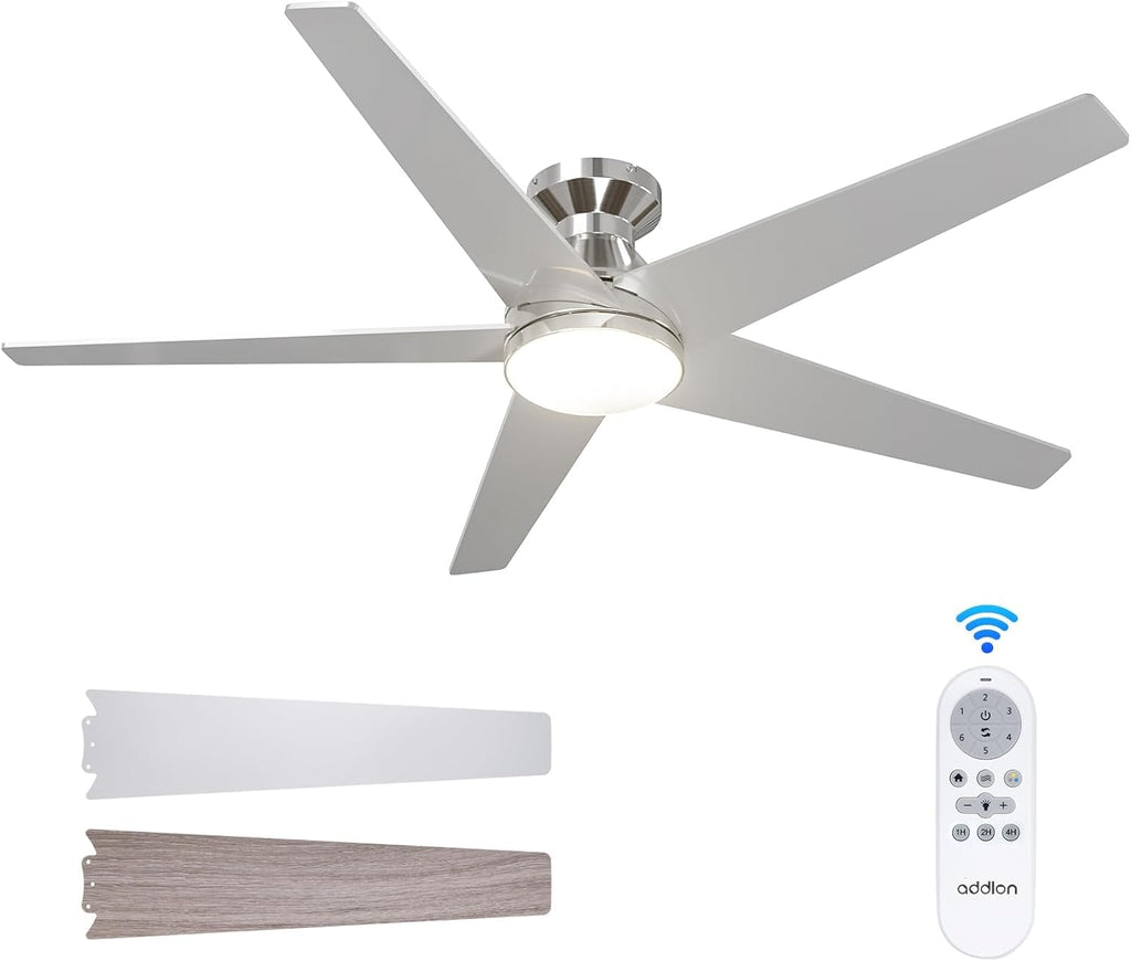 Ceiling Fans with Lights, 52 inch Low Profile Ceiling Fan with Light and Remote Control, Flush Mount, Reversible, 3CCT, Dimmable, Noiseless, Nickel Ceiling Fan for Bedroom, Indoor/Outdoor Use A103-B0CLNKVRZW