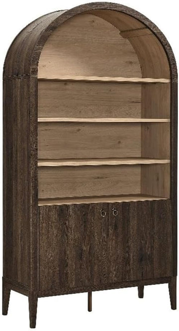 Nolan Tall Arched Storage Display Cabinet in Dark Walnut - 74 Inch Arch Bookshelf with Open and Closed Shelving