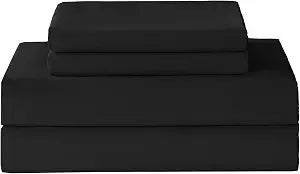 Full Bed Sheets Set, Black Cooling Hypoallergenic Microfiber Double Bed Sheets, Soft Oeko-Tex Extra Deep Pocket