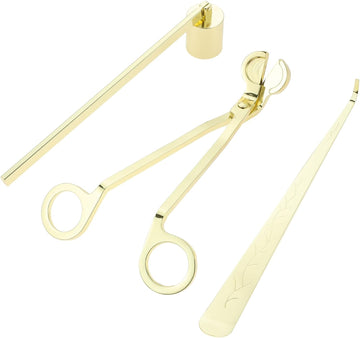 3 in 1 Gold Candle Tool Kit, Wick Trimmer Snuffer Wick Dipper