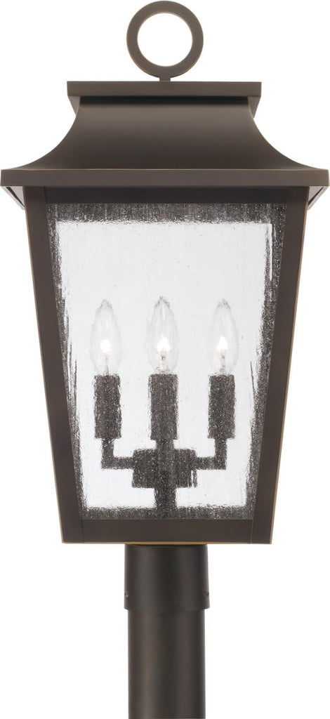 Chandler Transitional Antiqued Glass Outdoor Post Lantern, 4-Light 240 Total Watts, 24" H x 12" W, Oiled Bronze