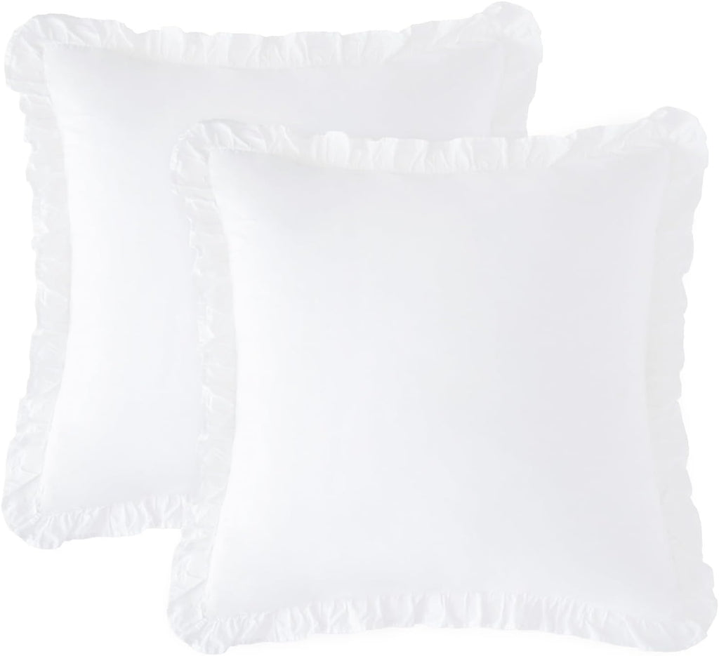 100% Washed Cotton Euro Shams with Ruffle, 2 Pack 26" x 26" Cotton Euro Sham Pillow Covers, No Insert, Ultra Soft