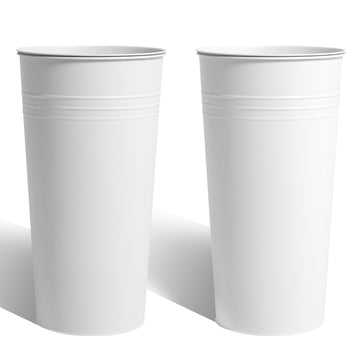 25'' Tall Galvanized Steel Planter Pot with Water Level Indicator - 2-Pack Self Watering Planters Flower Pot for