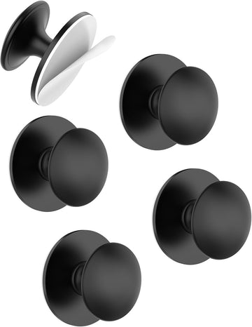 5 Pack Black Self-Adhesive Cabinet Knobs, Self-Stick Hardware Kitchen Cabinet Handles, No-Punch Peel and Stick Drawer