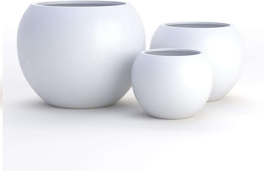Fiberstone Sphere Planter for Olive Trees, Large Round Globe Planter Indoor Outdoor, White, 70% Lighter Than Stone