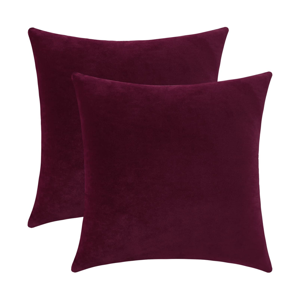 Comfy Burgundy Red Throw Pillow Covers Decorative Square Solid Thick Velvet Super Soft Cushion Cases Home Decor for