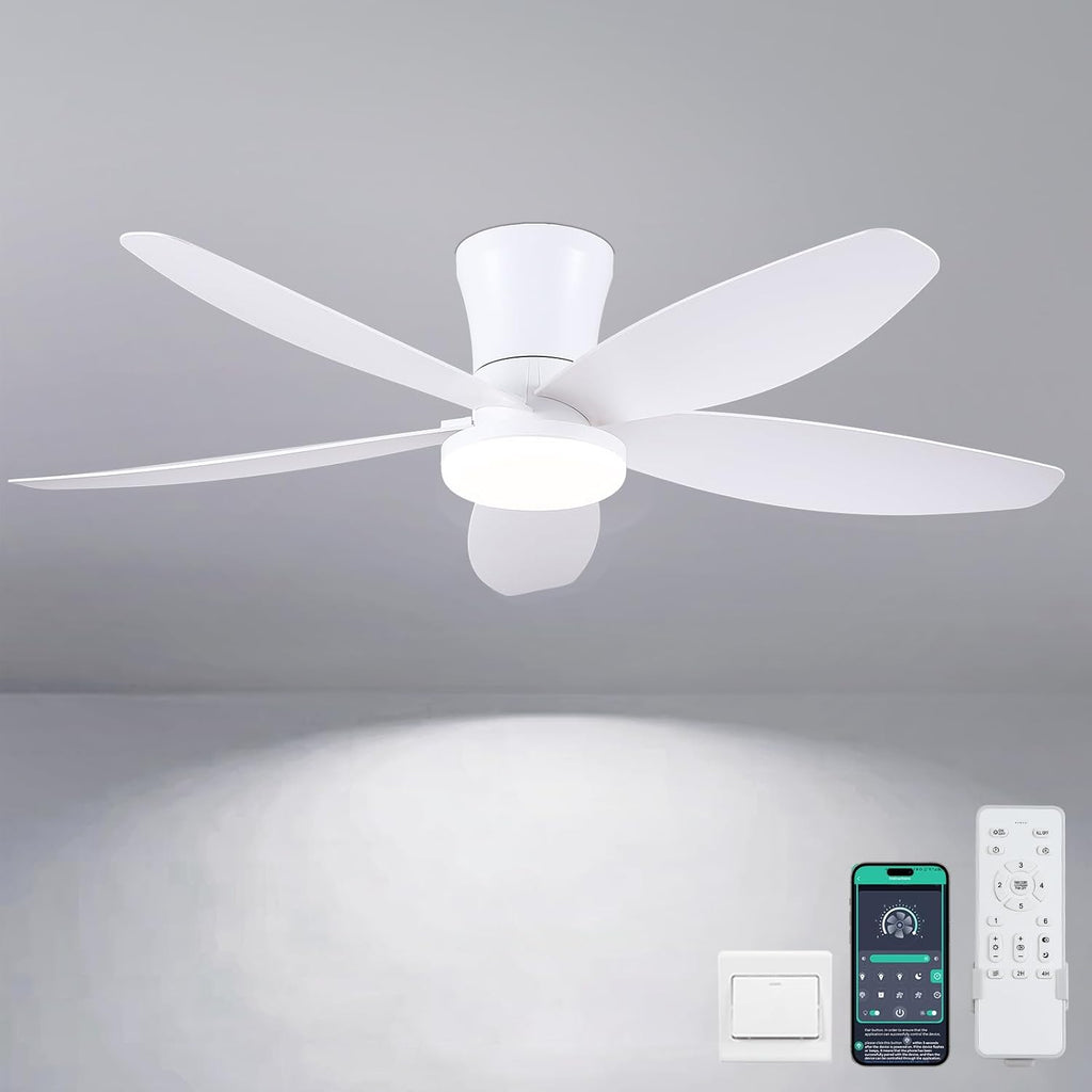42" Ceiling Fans with Lights-Low Profile Ceiling Fan with Light and Remote/APP Control,Flush Mount,DC Reversible,LED Dimmable Modern Ceiling Fans for Bedroom,Indoor/Outdoor Patio Use(White) A101-B0CZH6X24P