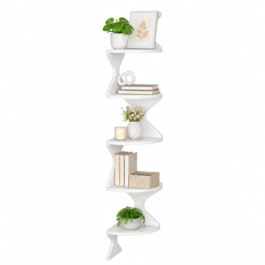 Corner Shelves Wall Mounted, Zigzag Corner Floating Shelves for Small Space Storage, Corner Bookshelf . (White)