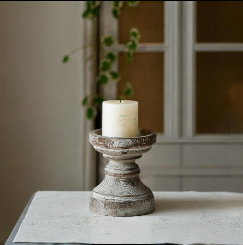 Decorative Pillar Candle Holder, Rustic Wood Candle Holders for Table Centerpiece, Handmade Farmhouse Candle Holders
