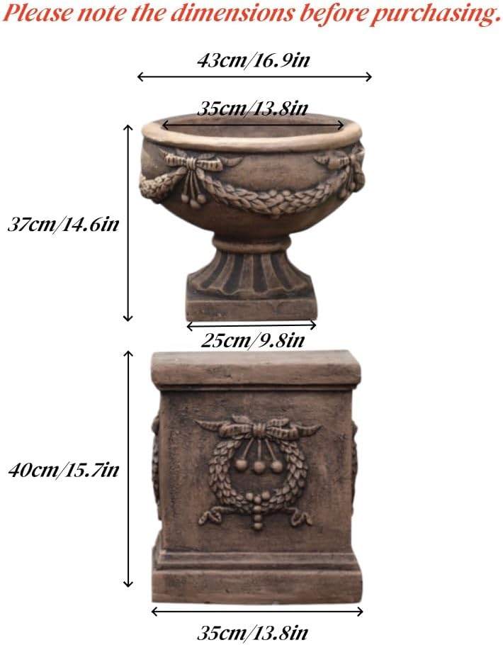 Vintage Magnesium Oxide Flower Pots, Large Urn Planter with Wide Pot | Freestanding Pedestal Planter, Fluted Planter