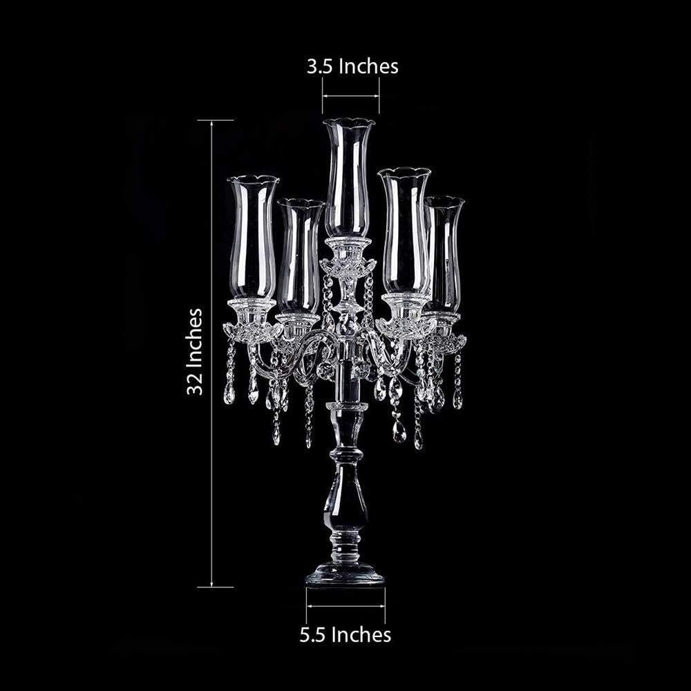 5 Arm Crystal Candelabra，32 inch Tall High-end Handcrafted Exquisite Candlestick