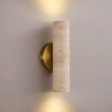 Natural Yellow Travertine Sconce, 11" Wabi Sabi Up Down Wall Lamp