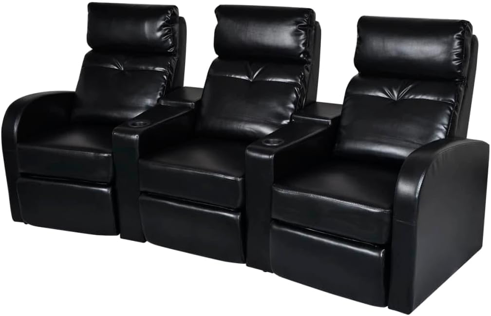 Sofa, 3 Seat Recliner Sofa with Adjustable Backrest, Upholstered Reclining Sofa Home Theater Seating, Modern Style, Black Faux Leather A120-B01N3XALZ3