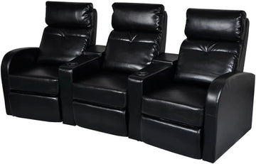 Sofa, 3 Seat Recliner Sofa with Adjustable Backrest, Upholstered Reclining Sofa Home Theater Seating, Modern Style, Black Faux Leather