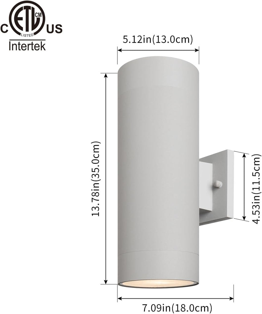14" Modern Outdoor Porch Light Patio Light in 2 Lights with Aluminum Cylinder and Tempered Glass Cover Waterproof Wall Sconce 2 Pack (Matte Gray)