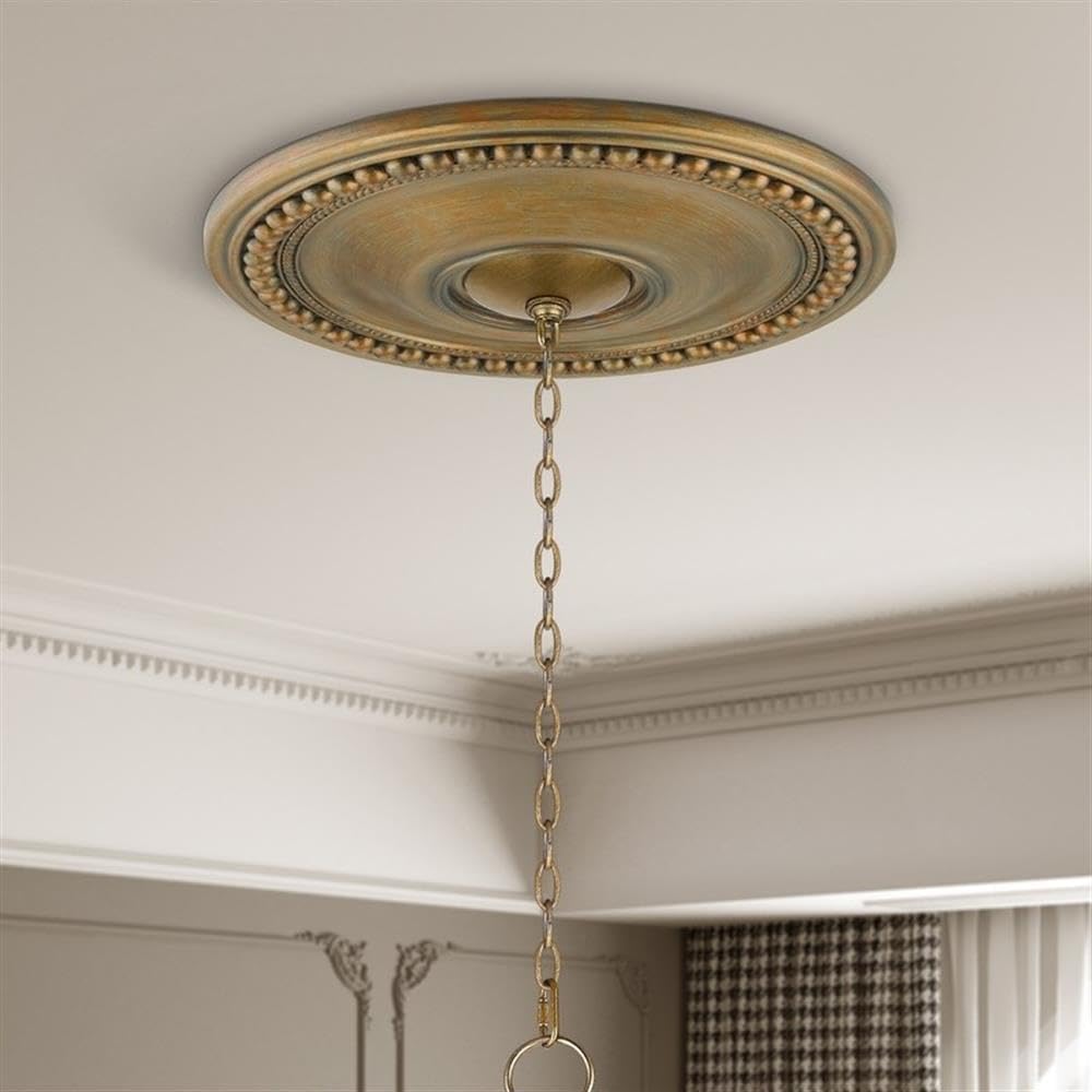 Medallion, 24 in Diameter, Hand Painted Antique Gold Leaf Finish, Lightweight Durable Polyurethane Foam, Ornate Turn