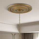 Medallion, 24 in Diameter, Hand Painted Antique Gold Leaf Finish, Lightweight Durable Polyurethane Foam, Ornate Turn