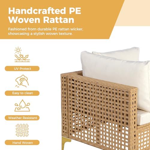 7-Piece Wicker Outdoor Patio Furniture Set - Conversation | Beige with Thick Cushions for Backyard, Garden & Porch
