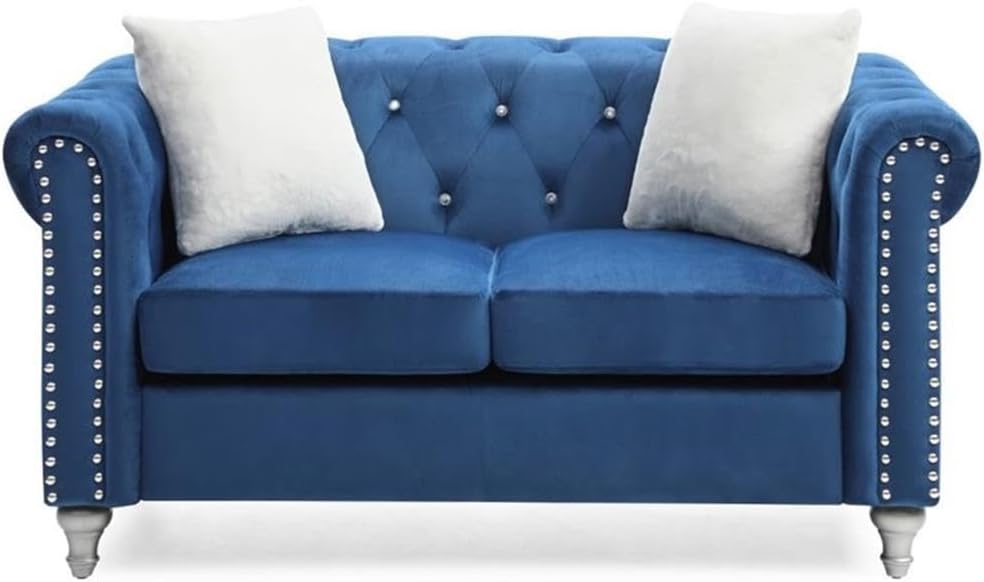 Raisa Velvet Loveseat in Navy Blue