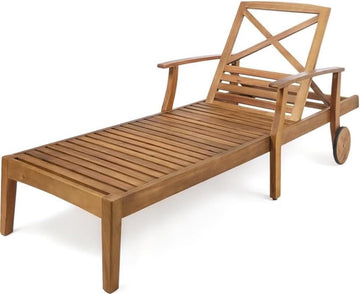 Outdoor Acacia Wood Chaise Lounge, Teak Finish