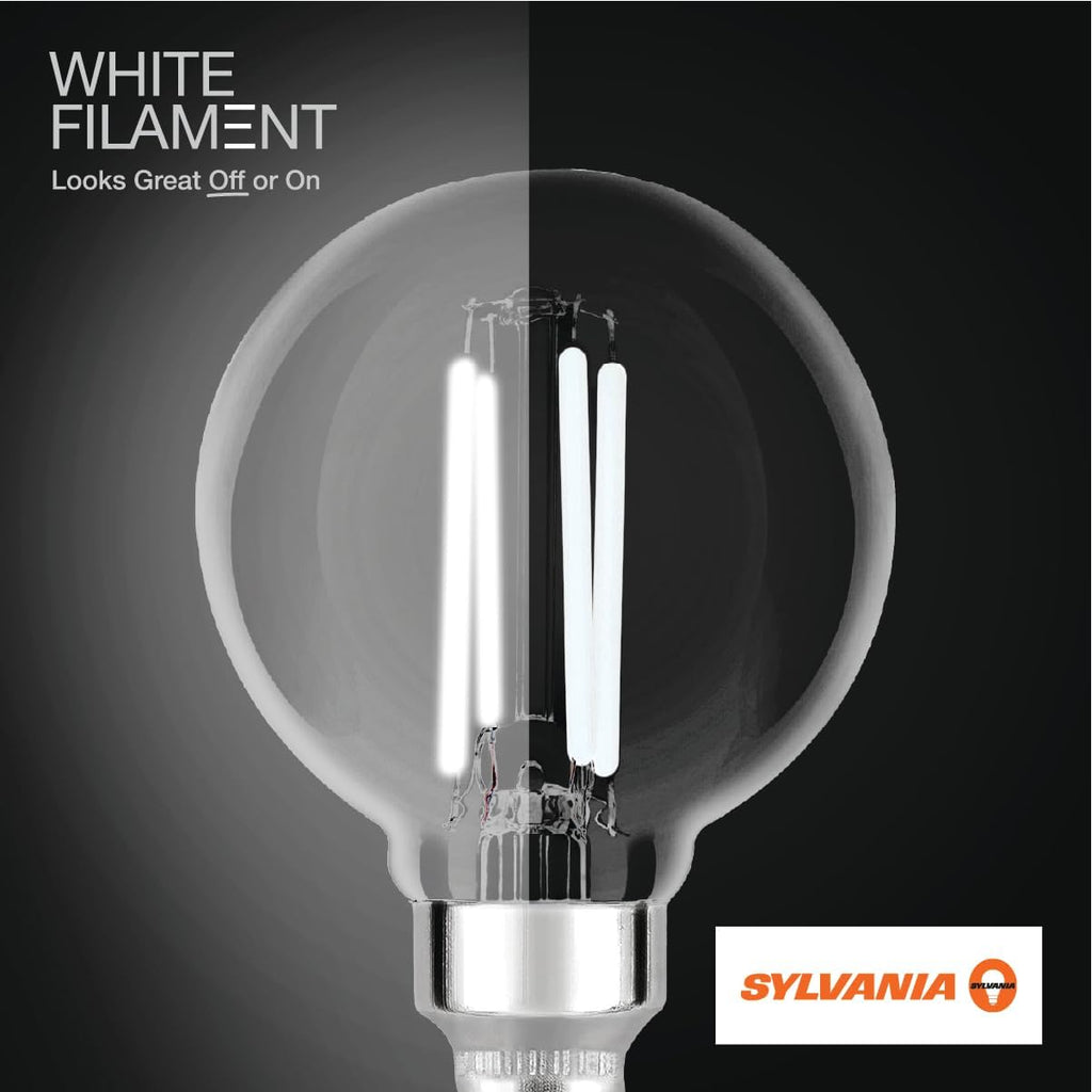 G16.5 Clear Globe LED White Filament Bulb, 3.5W, Dimmable, 350 LMS, Candelabra Base, 2700K, Soft White - 2 Pack (42243)